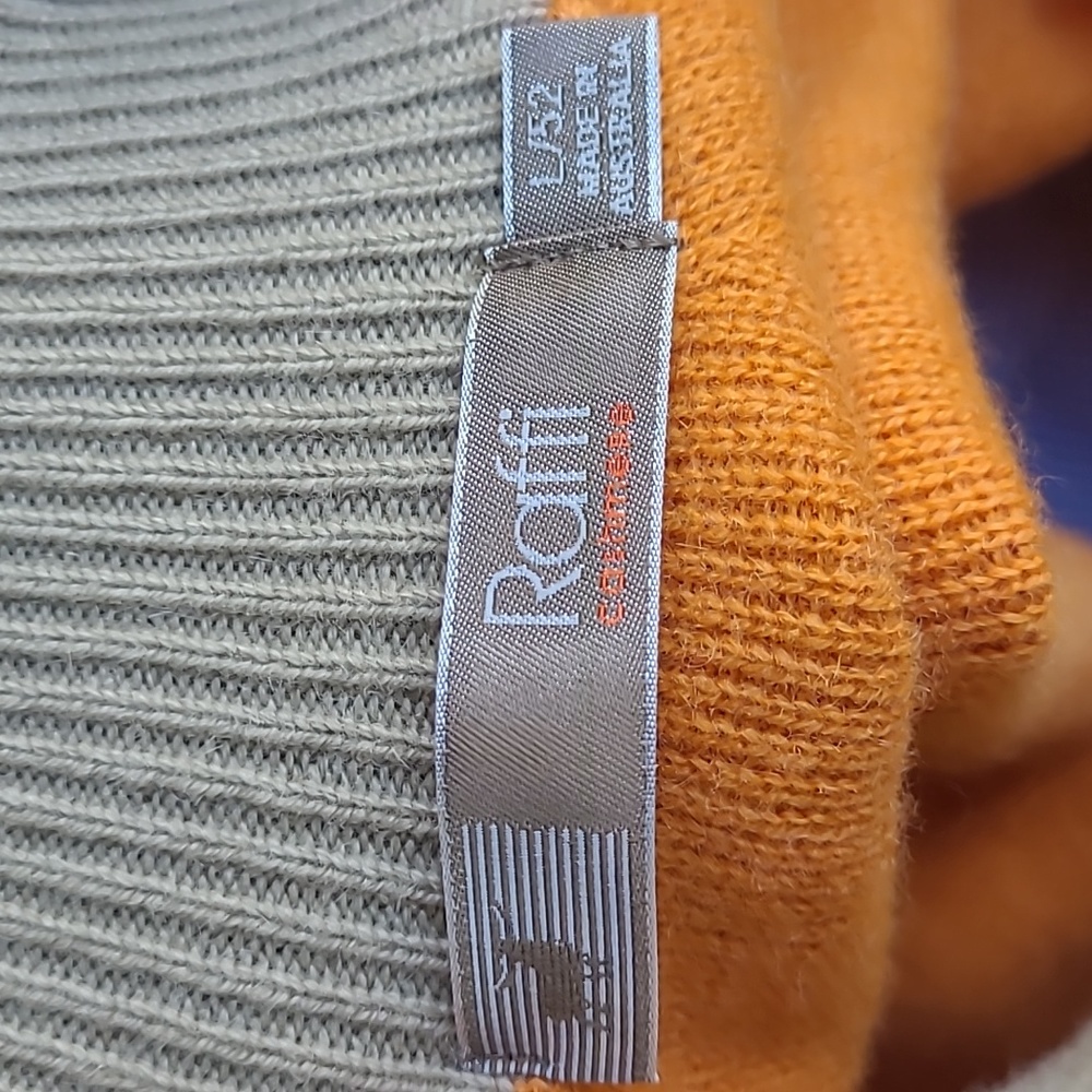 RAFFI Orange Weave PURE CASHMERE Sz Large 52 Mens Half Zip Pullover Sweater - Picture 5 of 7